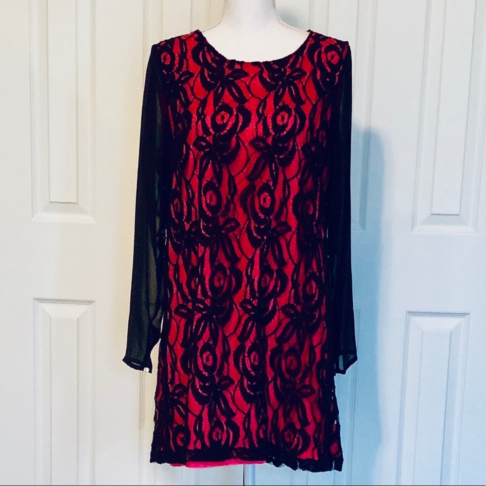 🖤💕 Worthington Black and Pink Lace Shift Dress